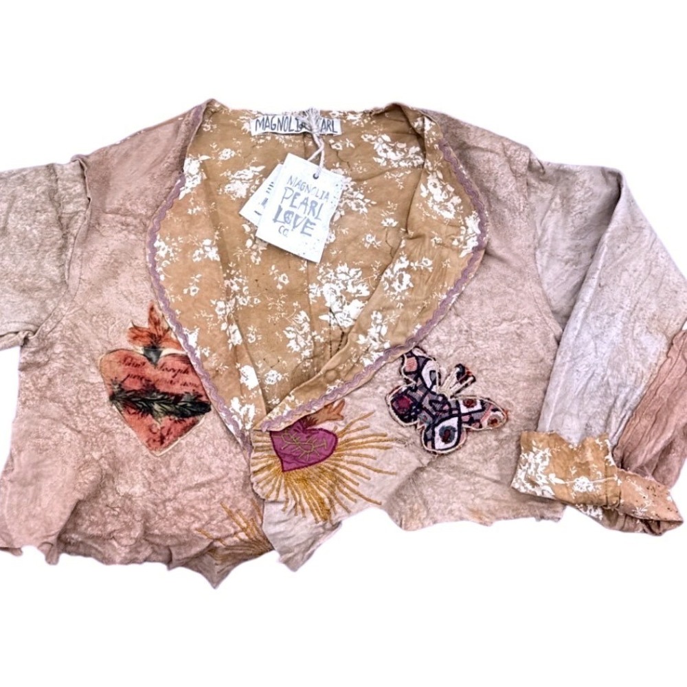 Magnolia Pearl NEW Leather Cropped Floral Cropped Scalloped Jacket NWT - Picture 7 of 16